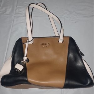 GUESS Shawna Cali Satchel Medium Geo Block Black Tan Nude pink Leather